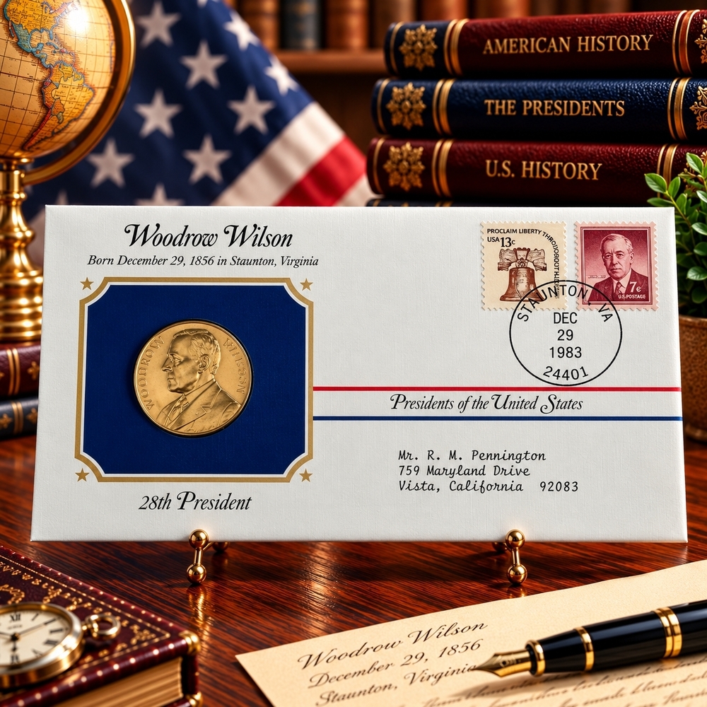 William H. Harrison 9th President Postal Commemorative Society Gold Medal Cover
